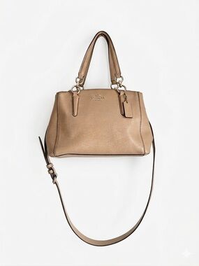 Coach Mini Christie Carryall, Beige Leather Satchel with Shoulder Strap